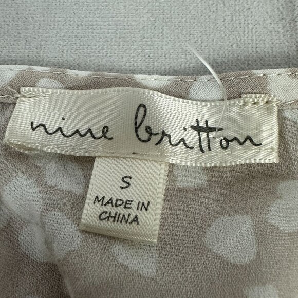 Nine Britton Womens Beige & White Polka Dot Wrap Top Tie Waist Size Small - Picture 4 of 5